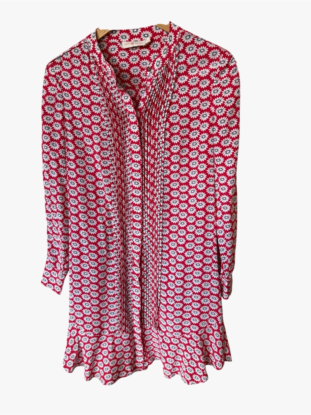 Tory Burch Red and White Floral Long-Sleeve tunic Dress